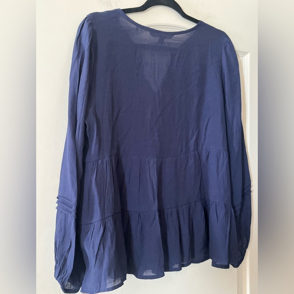 Zac & Rachel Women's Navy Blue Rayon Blend Boho Top Size Medium - Picture 2 of 13